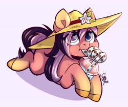 Size: 4000x3340 | Tagged: safe, artist:helemaranth, imported from derpibooru, oc, oc only, earth pony, pony, bubble tea, drink, female, flower, hat, mare, solo, straw, straw hat