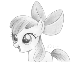 Size: 3064x2468 | Tagged: safe, artist:fladdrarblyg, imported from derpibooru, apple bloom, earth pony, pony, adorabloom, cute, female, filly, high res, monochrome, open mouth, solo, traditional art