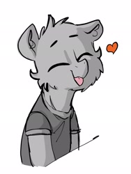 Size: 1536x2048 | Tagged: safe, artist:dimfann, imported from derpibooru, oc, oc only, oc:dim, earth pony, pony, clothes, eyes closed, floppy ears, heart, raspberry, shirt, sketch, smiling, solo, tongue out