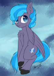 Size: 2480x3508 | Tagged: safe, artist:reminic, imported from derpibooru, oc, oc:icesapphire, pegasus, pony, bicolor mane, blue eyes, blue mane, chest fluff, commission, fluffy, high res, pegasus oc, solo, two toned mane, wings