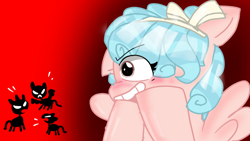 Size: 2048x1152 | Tagged: artist needed, source needed, safe, imported from derpibooru, cozy glow, pegasus, pony, cheeky, looking left, mad face, red background, shadow, simple background, yelling