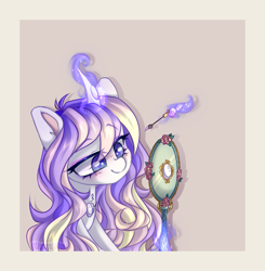 Size: 871x889 | Tagged: safe, artist:_spacemonkeyz_, imported from derpibooru, oc, oc:babaru, unicorn, jewelry, makeup, mirror, necklace, pearl necklace