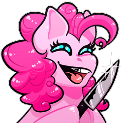 Size: 720x720 | Tagged: safe, artist:cha0s-boyy, imported from derpibooru, pinkie pie, earth pony, pony, fanfic:cupcakes, knife, open mouth, smiling, solo