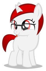 Size: 1780x2760 | Tagged: safe, artist:strategypony, imported from derpibooru, oc, oc:ruby, unicorn, :p, female, filly, foal, glasses, red eyes, red mane, simple background, tongue out, transparent background