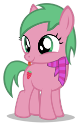 Size: 1780x2760 | Tagged: safe, artist:strategypony, imported from derpibooru, oc, oc:pine berry, :p, clothes, female, filly, scarf, simple background, tongue out, transparent background