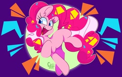 Size: 1200x757 | Tagged: safe, artist:wutanimations, imported from derpibooru, pinkie pie, earth pony, pony, cute, diapinkes, female, happy, mare, open mouth, ponk, simple background, smiling, solo