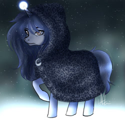 Size: 1100x1054 | Tagged: safe, artist:royalroyale, imported from derpibooru, oc, oc only, pony, unicorn, cloak, clothes, glowing horn, horn, raised hoof, signature, unicorn oc