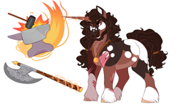 Size: 3000x1900 | Tagged: safe, artist:uunicornicc, imported from derpibooru, oc, oc only, pony, unicorn, axe, beard, braid, facial hair, moustache, scar, solo, weapon