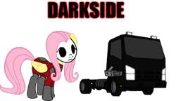 Size: 640x368 | Tagged: safe, imported from derpibooru, fluttershy, pegasus, pony, crossover, darkside, dollface, female, mask, semi truck, simple background, solo, transparent background, truck, twisted metal