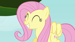 Size: 1280x720 | Tagged: safe, imported from derpibooru, screencap, fluttershy, pegasus, pony, daring don't, season 4, ^^, cute, eyes closed, female, flying, grin, mare, shyabetes, smiling, solo