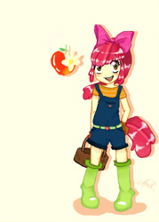 Size: 2070x2898 | Tagged: safe, artist:stariaat, imported from derpibooru, apple bloom, human, adorabloom, bag, cute, high res, humanized, open mouth, solo, tailed humanization