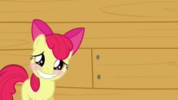 Size: 1280x720 | Tagged: safe, imported from derpibooru, apple bloom, earth pony, pony, adorabloom, blushing, cute, embarrassed, female, filly, looking at you, offscreen character, pov, smiling, vector