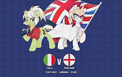 Size: 1584x1008 | Tagged: safe, artist:ginjallegra, edit, imported from derpibooru, oc, oc:britannia, oc:milli, b.u.c.k., duo, england, eponafest, euro 2020, euro 2020 finals, female, italy, united kingdom