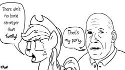 Size: 1200x675 | Tagged: safe, artist:pony-berserker, imported from derpibooru, applejack, earth pony, human, pony, family, fast and furious, female, male, mare, meme, pony-berserker's twitter sketches, that's my pony, that's my x, vin diesel