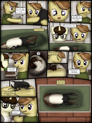 Size: 1750x2333 | Tagged: safe, artist:99999999000, imported from derpibooru, oc, oc only, oc:cwe, oc:zhang cathy, beetle, earth pony, insect, pony, rhinoceros beetle, unicorn, comic:visit, clothes, comic, female, glasses, male