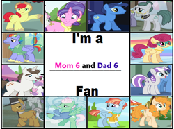 Size: 862x641 | Tagged: safe, imported from derpibooru, bow hothoof, bright mac, cloudy quartz, cookie crumbles, gentle breeze, hondo flanks, igneous rock pie, night light, pear butter, posey shy, twilight velvet, windy whistles, earth pony, pegasus, pony, unicorn, dad six, meme, mom six