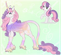 Size: 926x828 | Tagged: safe, artist:malinraf1615, imported from derpibooru, sweetie belle, classical unicorn, pony, unicorn, clothes, cloven hooves, dress, ear piercing, earring, eyeshadow, female, horn, horn ring, jewelry, leg fluff, leonine tail, makeup, mare, markings, older, older sweetie belle, piercing, redesign, ring, see-through, solo, unshorn fetlocks