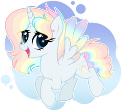 Size: 1280x1168 | Tagged: safe, artist:auroranovasentry, imported from derpibooru, oc, oc only, oc:surprise's rainbow, alicorn, pony, colored wings, female, gradient wings, magical lesbian spawn, mare, multicolored wings, offspring, parent:pinkie pie, parent:rainbow dash, parents:pinkiedash, rainbow wings, solo, wings