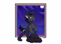 Size: 2622x1916 | Tagged: safe, artist:avery-valentine, imported from derpibooru, pony, wolf, wolf pony, moon, night, smiling