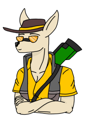 Size: 2185x3043 | Tagged: safe, artist:agdapl, imported from derpibooru, diamond dog, bust, clothes, crossed arms, crossover, gun, hat, high res, male, rifle, sniper, species swap, sunglasses, team fortress 2, weapon