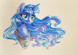 Size: 1300x930 | Tagged: safe, artist:maytee, imported from derpibooru, princess luna, alicorn, pony, bust, colored pencil drawing, portrait, solo, traditional art