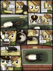 Size: 1750x2333 | Tagged: safe, artist:99999999000, imported from derpibooru, oc, oc only, oc:cwe, oc:zhang cathy, beetle, earth pony, insect, pony, rhinoceros beetle, unicorn, comic:visit, clothes, comic, female, glasses, hercules beetle, male
