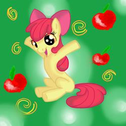 Size: 1500x1500 | Tagged: safe, artist:kathygirl2, imported from derpibooru, apple bloom, earth pony, pony, apple, female, filly, food, solo