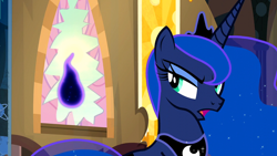 Size: 1920x1080 | Tagged: safe, imported from derpibooru, screencap, princess luna, tantabus, alicorn, pony, do princesses dream of magic sheep, season 5, broken window, crown, female, jewelry, mare, open mouth, regalia, window