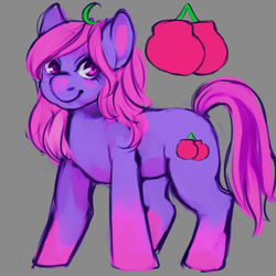 Size: 1200x1200 | Tagged: dead source, safe, artist:guwu, imported from derpibooru, oc, oc only, oc:buttpunch, earth pony, pony, cutie mark, female, gray background, looking at you, mare, simple background, smiling, solo