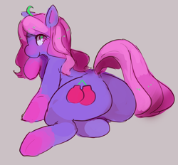 Size: 1000x927 | Tagged: dead source, safe, artist:tingtongten, imported from derpibooru, oc, oc only, oc:buttpunch, earth pony, pony, butt, female, looking back, mare, plot, raised hoof, rear view, simple background, smiling, solo