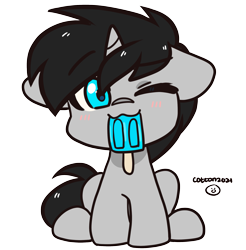 Size: 1969x2000 | Tagged: safe, artist:cottonsweets, imported from derpibooru, oc, oc only, oc:cyan delta, pony, unicorn, commission, cute, floppy ears, food, male, one eye closed, popsicle, solo, ych result