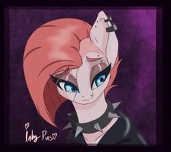 Size: 3600x3200 | Tagged: safe, artist:inky_mitts, artist:inkypuso, imported from derpibooru, pinkie pie, earth pony, pony, alternate hairstyle, bust, choker, clothes, ear piercing, earring, eyebrow piercing, eyeshadow, female, high res, jewelry, makeup, mare, piercing, pinkamena diane pie, punkamena, punkie pie, solo, spiked choker