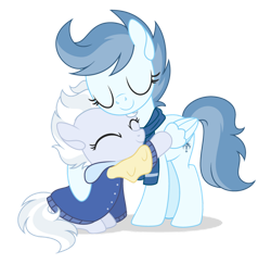 Size: 1024x994 | Tagged: safe, artist:sapphiretwinkle, imported from derpibooru, oc, oc only, oc:frostbite, oc:goosebumps, pegasus, pony, clothes, female, filly, hug, mare, scarf, siblings, simple background, sisters, transparent background