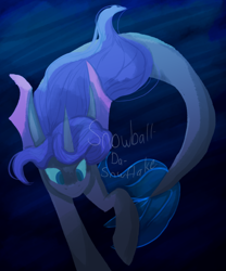 Size: 1000x1200 | Tagged: safe, artist:snowball-da-snwflake, imported from derpibooru, oc, oc only, merpony, pony, seapony (g4), unicorn, blue eyes, blue mane, crepuscular rays, fish tail, flowing mane, horn, ocean, seaponified, solo, species swap, swimming, tail, underwater, water