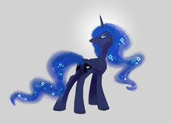 Size: 1280x921 | Tagged: safe, artist:teaflower300, imported from derpibooru, princess luna, alicorn, pony, looking up, simple background, smiling, smirk, solo, sparkles