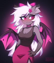 Size: 3414x3952 | Tagged: safe, artist:kirionek, imported from derpibooru, oc, oc only, anthro, bat pony, clothes, female, high res, skirt, sleeveless, solo, tanktop