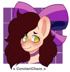 Size: 612x625 | Tagged: safe, artist:x.constantchaos.x, imported from derpibooru, oc, oc only, oc:anthon, pegasus, pony, bisexual, bisexual male, bisexual pride flag, blushing, bow, bust, choker, cute, detailed background, digital art, femboy, freckles, girly, hair, hair bow, jewelry, long hair, long mane, male, necklace, pegasus oc, ponysona, pride, pride flag, purple background, ribbon, simple background, solo, teenager, wavy hair, wavy mane, wings