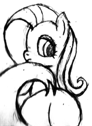 Size: 1000x1356 | Tagged: safe, artist:mfg637, derpibooru exclusive, imported from derpibooru, fluttershy, pony, butt, dock, flutterbutt, looking at you, looking back, plot, simple background, sketch, solo, traditional art