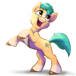 Size: 2048x2048 | Tagged: safe, artist:pfeffaroo, imported from derpibooru, hitch trailblazer, earth pony, pony, cute, g5, high res, hitchbetes, male, rearing, simple background, smiling, solo, stallion, white background