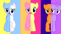 Size: 1024x576 | Tagged: safe, artist:sharkbrush, imported from derpibooru, applejack, fluttershy, pinkie pie, rainbow dash, rarity, twilight sparkle, earth pony, pegasus, pony, unicorn, magical mystery cure, base, female, mane six, open mouth, what my cutie mark is telling me