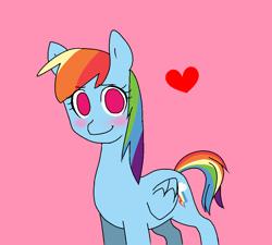 Size: 1000x900 | Tagged: safe, artist:drawonly, imported from derpibooru, rainbow dash, pegasus, pony, blushing, folded wings, heart, looking at you, no pupils, simple background, smiling, smiling at you, solo, wings