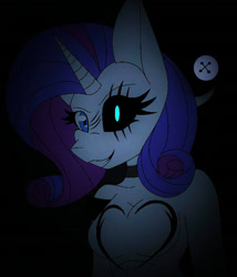 Size: 867x1011 | Tagged: safe, artist:silenceshadowwolf, imported from derpibooru, rarity, anthro, unicorn, lil-miss rarity, bust, choker, eye scar, eyelashes, female, grin, heterochromia, scar, self harm scars, smiling, solo