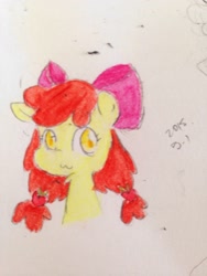 Size: 1837x2448 | Tagged: safe, artist:shennymiko, imported from derpibooru, apple bloom, earth pony, pony, female, filly, ponytail, solo, traditional art