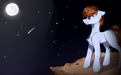 Size: 9633x6010 | Tagged: safe, artist:lunilin, imported from derpibooru, oc, oc only, oc:darkmind, pony, unicorn, blind, horn, male, moon, night, simple background, solo, stallion