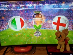 Size: 4032x3024 | Tagged: safe, artist:xeto_de, imported from derpibooru, oc, oc:milli, england, euro 2020, euro 2020 finals, football, irl, italy, photo, plushie, sports, television