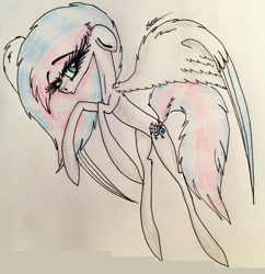 Size: 2267x2341 | Tagged: safe, artist:beamybutt, imported from derpibooru, oc, oc only, pegasus, pony, eyelashes, female, high res, mare, pegasus oc, rearing, signature, solo, traditional art, wings