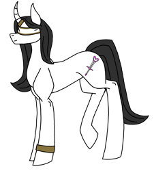 Size: 2442x2699 | Tagged: safe, artist:agdapl, imported from derpibooru, oc, oc:hope, pony, unicorn, blindfold, bracelet, curved horn, female, high res, horn, horn ring, jewelry, mare, ring, simple background, transparent background, unicorn oc