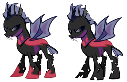 Size: 1516x979 | Tagged: safe, artist:agdapl, imported from derpibooru, oc, oc only, changeling, base used, changeling oc, duo, purple changeling, simple background, transparent background