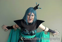 Size: 2048x1365 | Tagged: safe, artist:sarahndipity cosplay, artist:silverscotty photography, imported from derpibooru, queen chrysalis, human, 2017, clothes, cosplay, costume, facebook, fangs, irl, irl human, long nails, photo