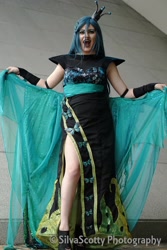 Size: 1365x2048 | Tagged: safe, artist:sarahndipity cosplay, artist:silverscotty photography, imported from derpibooru, queen chrysalis, human, 2017, clothes, cosplay, costume, irl, irl human, open mouth, photo